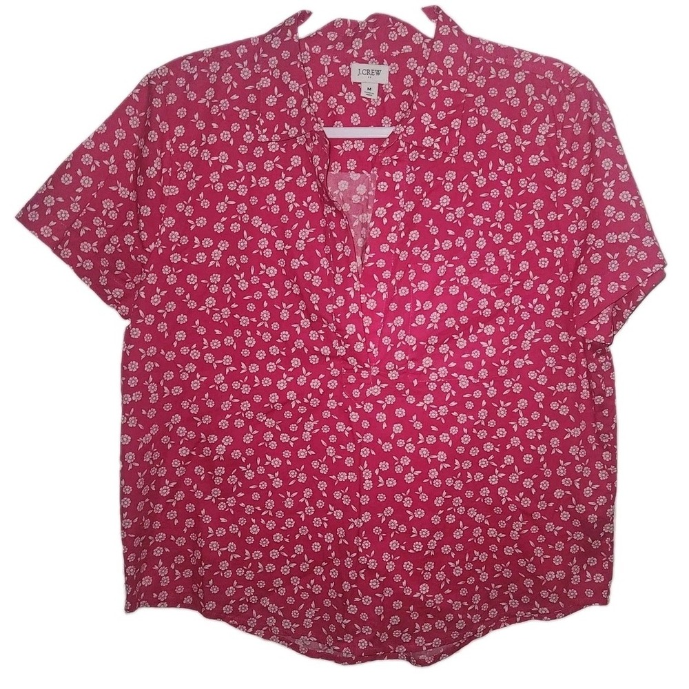 J. CREW Women's Pink Floral Deep V-Neck Short Sleeve Top Medium
